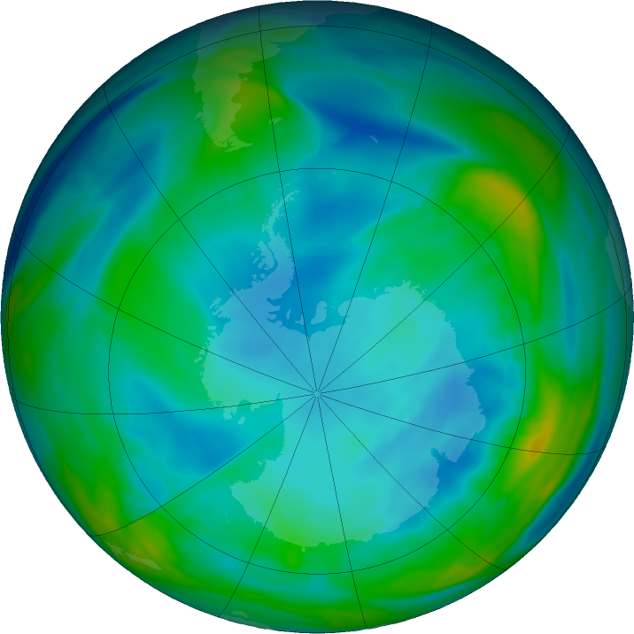 Antarctic ozone map for 08 July 2020